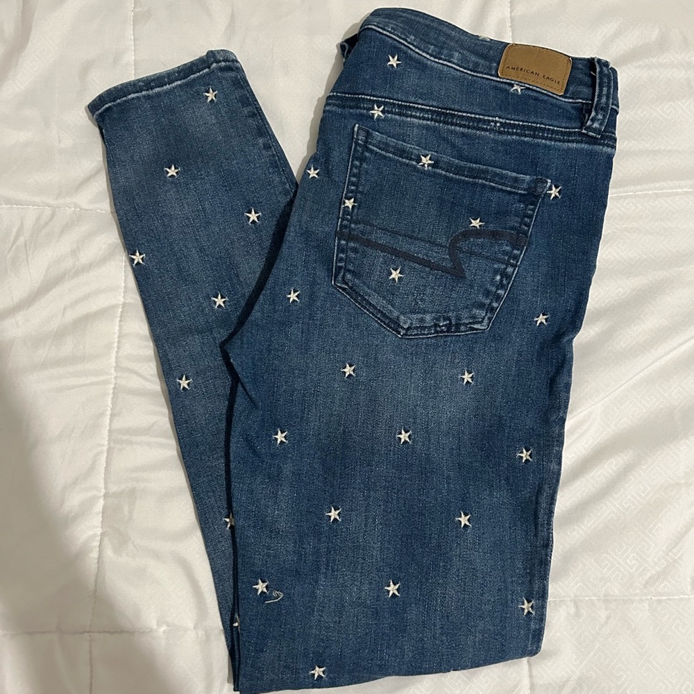 American Eagle Outfitters Women's Star Embroidered Jeans - Blue
